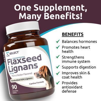 Show full view: K9 Select Flaxseed Peanut Butter SDG Lignans Dog Hormone Supplement, 20 mg, 90 count slide 7 of 8
