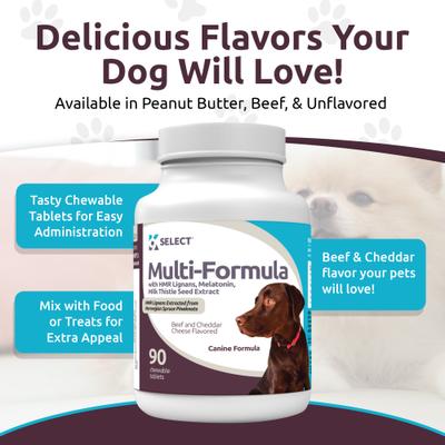 Show full view: K9 Select HMR Multi-Formula Beef Flavor Dog Hormone Supplement, 30 mg, 90 count slide 6 of 8