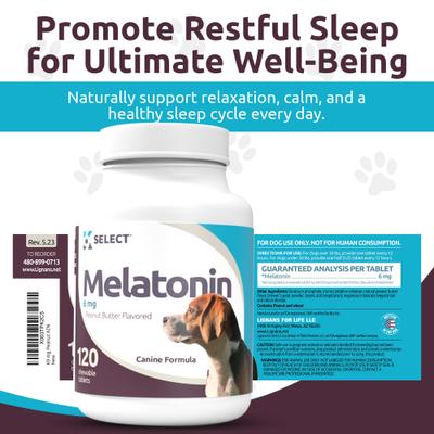 Show full view: K9 Select Melatonin 6 MG Peanut Butter Flavored Calming Supplement for Dogs, 120 count slide 5 of 9