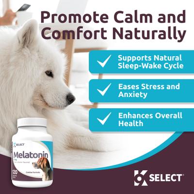 Show full view: K9 Select Melatonin 6 MG Peanut Butter Flavored Calming Supplement for Dogs, 120 count slide 3 of 9