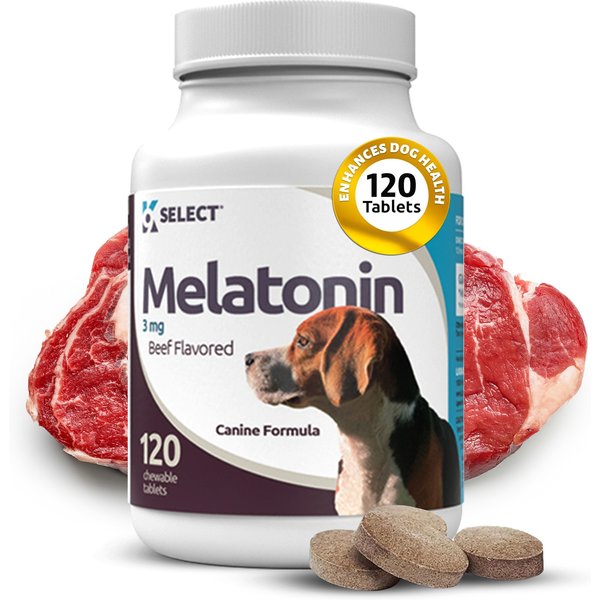 K9 Select Melatonin Beef Flavor Calming Dog Supplement, 3-mg, 120 count