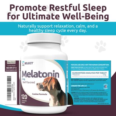 Show full view: K9 Select Melatonin Beef Flavor Calming Dog Supplement, 3-mg, 120 count slide 5 of 9