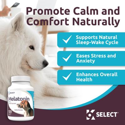 Show full view: K9 Select Melatonin Beef Flavor Calming Dog Supplement, 3-mg, 120 count slide 3 of 9