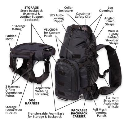 Show full view: K9 Sport Sack Walk-On Packable Backpack Dog Carrier, Black, Medium slide 3 of 9