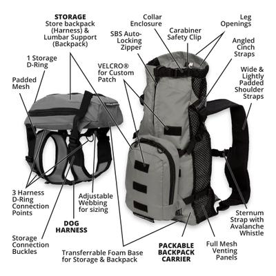 Show full view: K9 Sport Sack Walk-On Packable Backpack Dog Carrier, Grey, X-Small slide 3 of 9