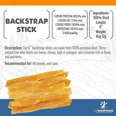 Show full view: K9warehouse Backstrap Sticks Natural Dog Treats, 6-in, 12 count slide 5 of 7