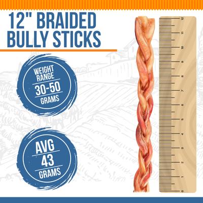 Show full view: K9warehouse Braided 12-inch Bully Sticks Dog Treats, 6 count slide 3 of 4
