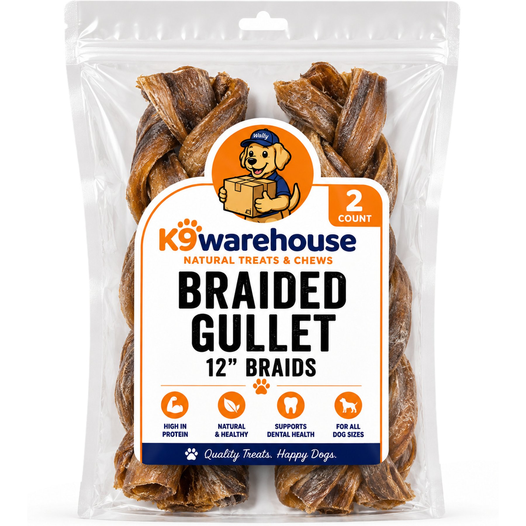 K9warehouse Braided Gullet 12-in Beef Flavored Dog Chews, 2 count
