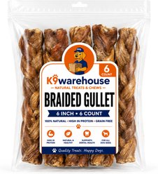 K9warehouse Braided Gullet 6-in Beef Flavored Dog Chews, 6 count