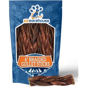 K9warehouse Braided Gullet 6-inch Beef Flavored Dog Chews, 6 count