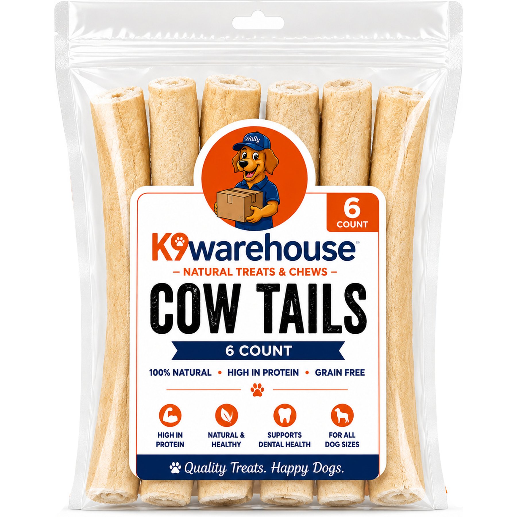 K9warehouse Cow Tails Beef Flavored Dog Chews, 6 count
