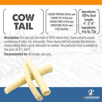 Show full view: K9warehouse Cow Tails Natural Dog Treats, 6 count slide 5 of 8