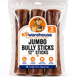 K9warehouse Jumbo 12-in Bully Sticks Dog Treats, 3 count