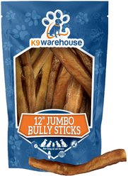 K9warehouse Jumbo 12-inch Bully Sticks Dog Treats, 3 count