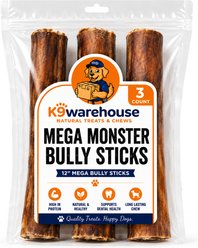 K9warehouse Mega Monster 12-in Bully Sticks Dog Treats, 3 count