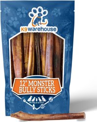 K9warehouse Monster 12-inch Bully Sticks Dog Treats, 3 count