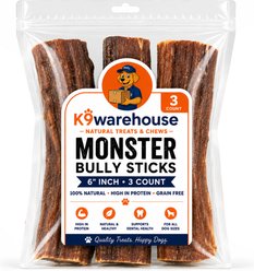 K9warehouse Monster 6-in Bully Sticks Dog Treats, 3 count slide 1 of 7