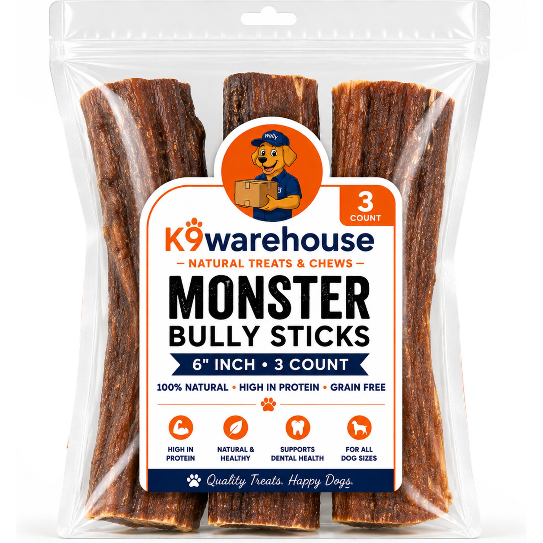 K9warehouse Monster 6-in Bully Sticks Dog Treats, 3 count