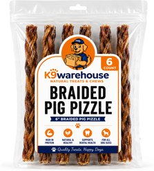 K9warehouse Pig Pizzle Pork Flavored Dog Chews, 6 count
