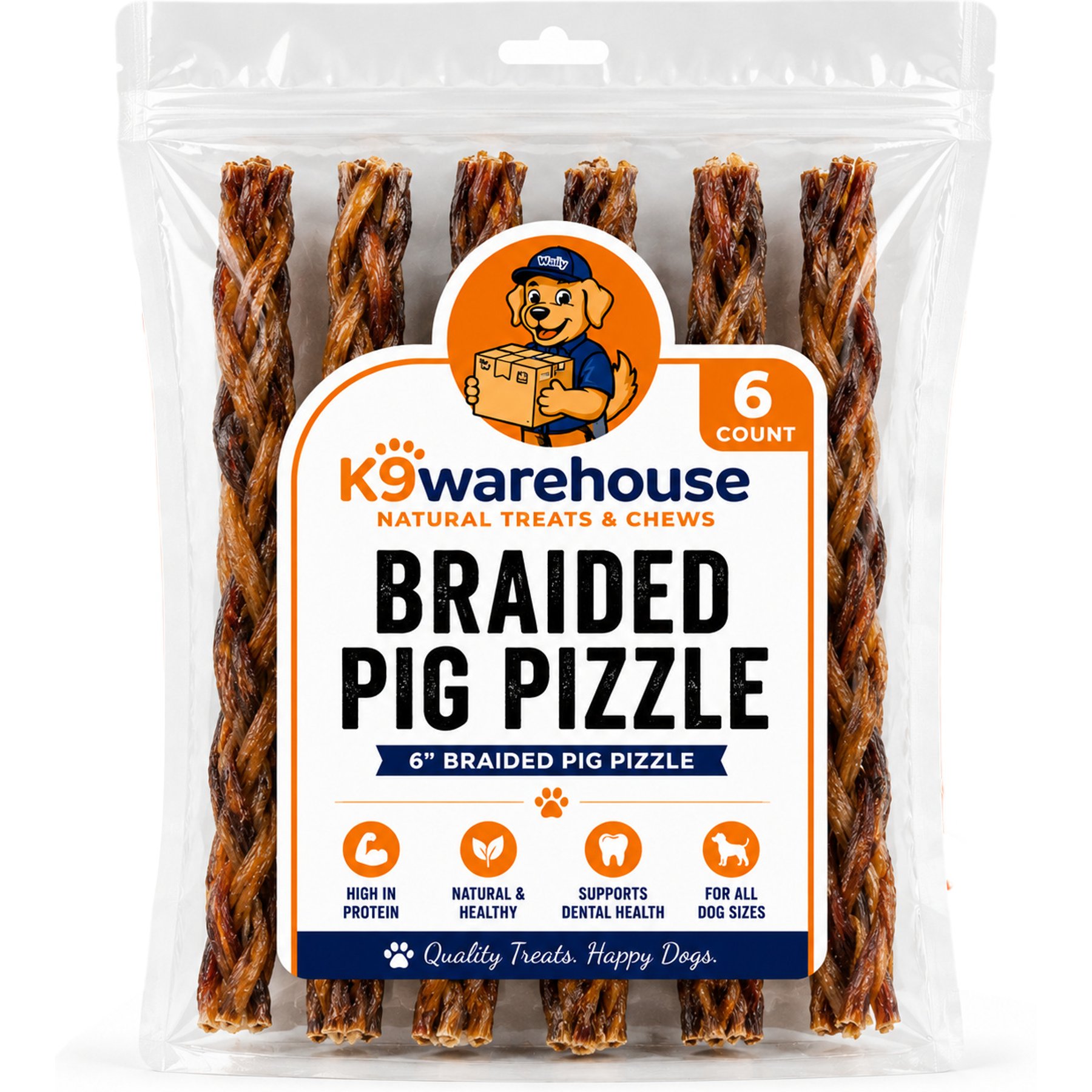 K9warehouse Pig Pizzle Pork Flavored Dog Chews, 6 count