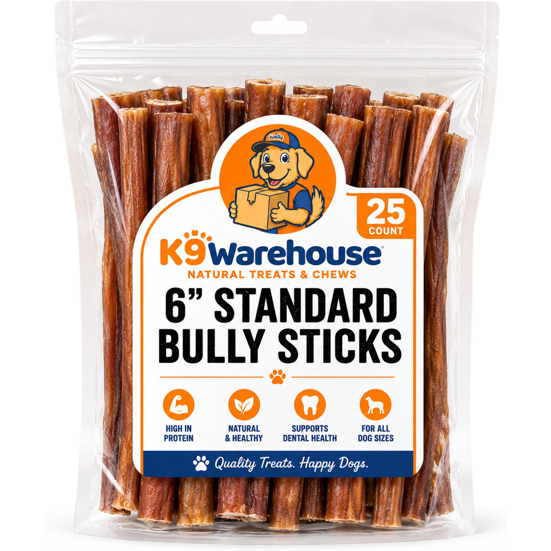 K9warehouse Standard 6-in Bully Sticks Dog Treats, 25 count