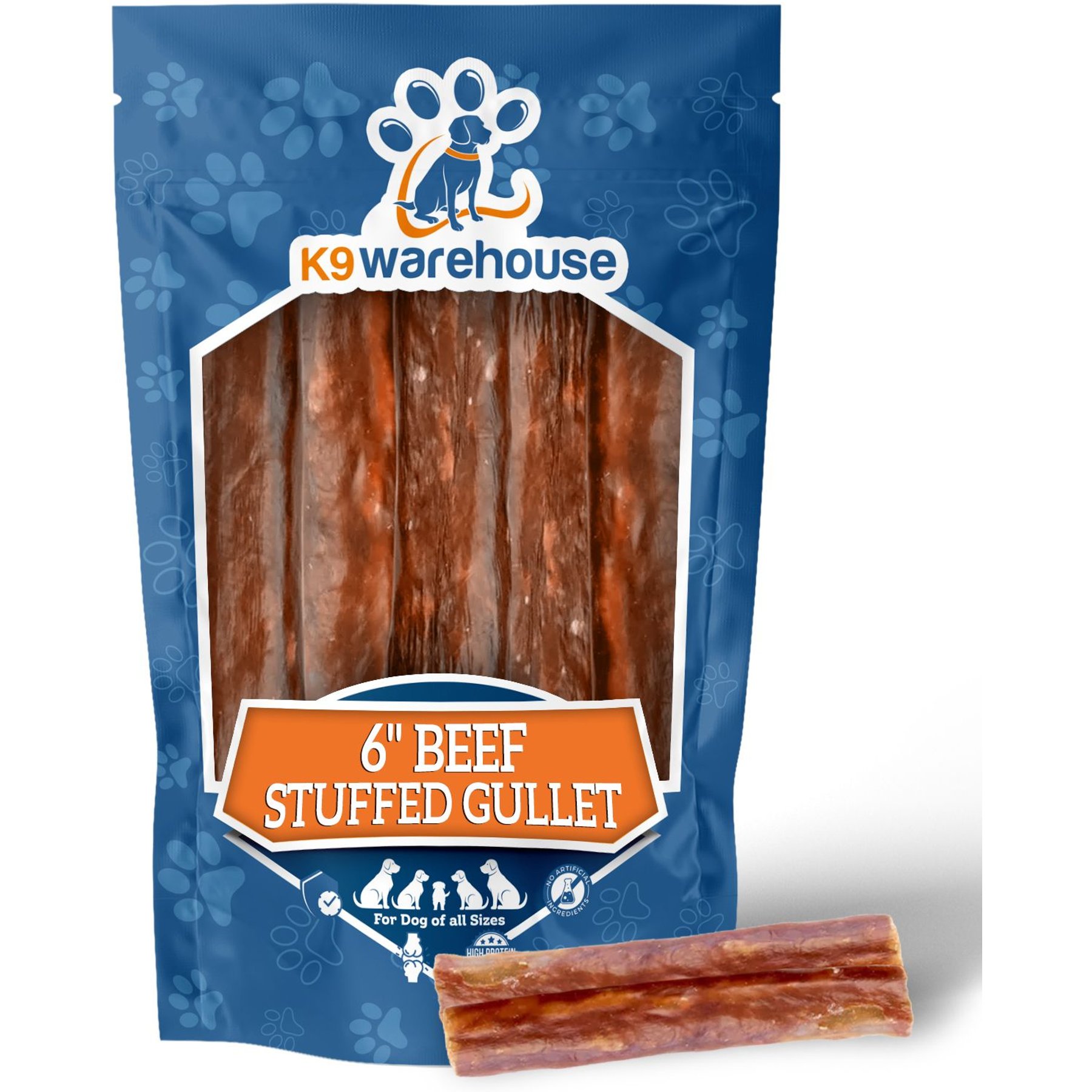 K9warehouse Stuffed Gullet 6-in Beef Flavored Dog Chews, 6 count