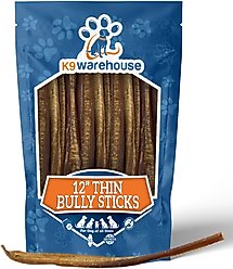 K9warehouse Thin 12-inch Bully Sticks Dog Treats, 12 count