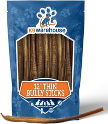 K9warehouse Thin 12-inch Bully Sticks Dog Treats, 6 count