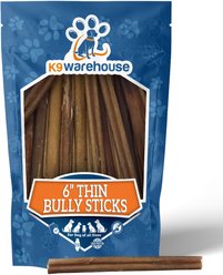 K9warehouse Thin 6-inch Bully Sticks Dog Treats, 6 count