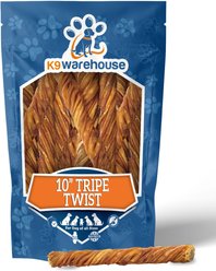 K9warehouse Tripe Twist 10-inch Beef Flavored Dog Chews, 12 count