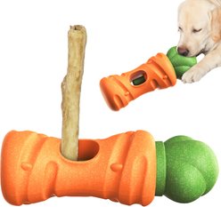 KADTC 2 IN 1 Durable Carrot Bully Stick Holder & Dog Chew Toy, Orange, Large