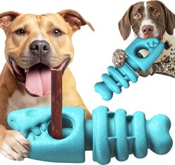 KADTC 2 IN 1 Durable Fish Bone Bully Stick Holder & Dog Chew Toy, Blue, X-Large