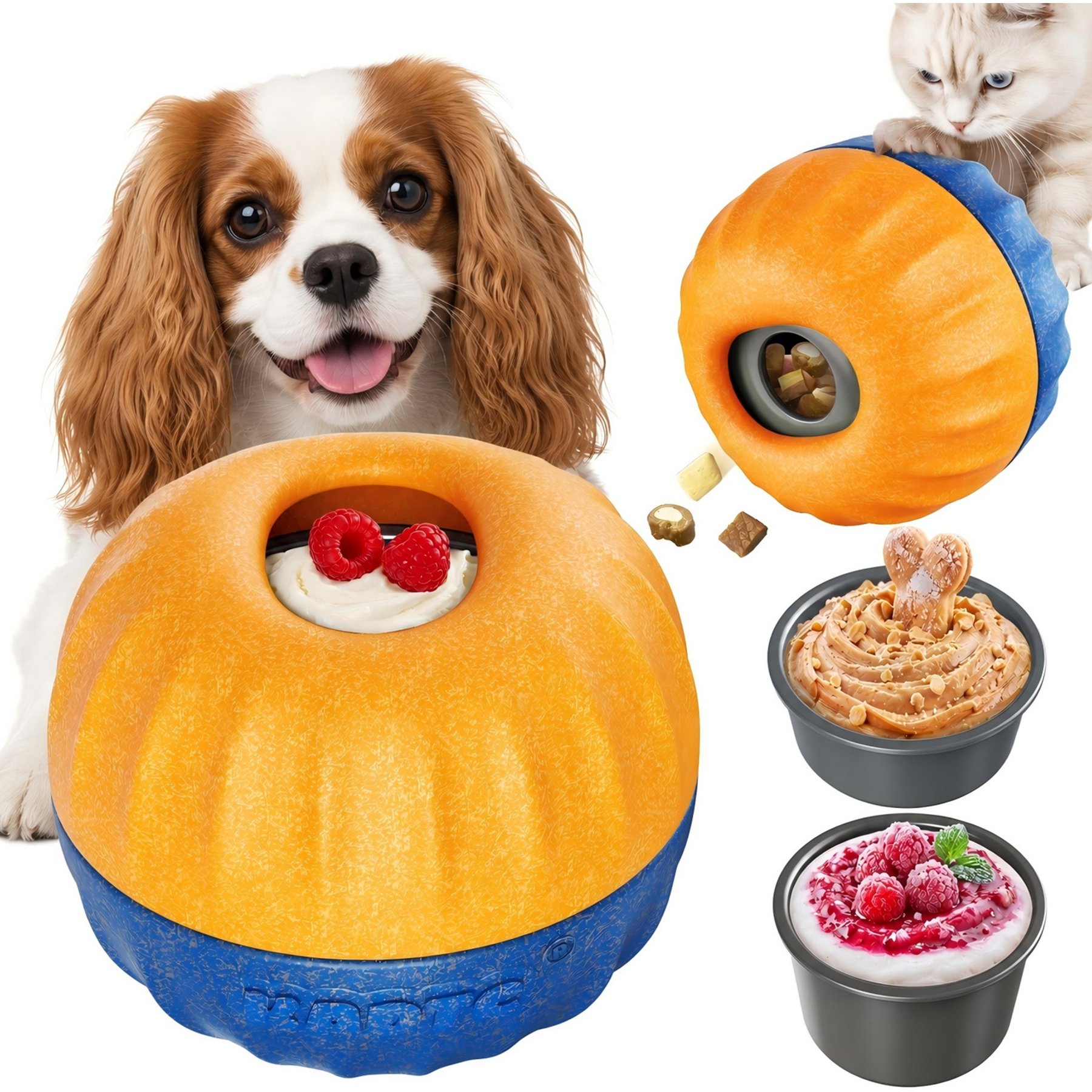 KADTC 3 in 1 Durable Dog & Cat Fillable Enrichment Treat Dispenser Chew Toy, Blue, Small