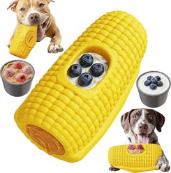 KADTC All IN ONE 2 in 1 Durable Corn Fillable Freeze Dog Chew Toy, Yellow, X-Large