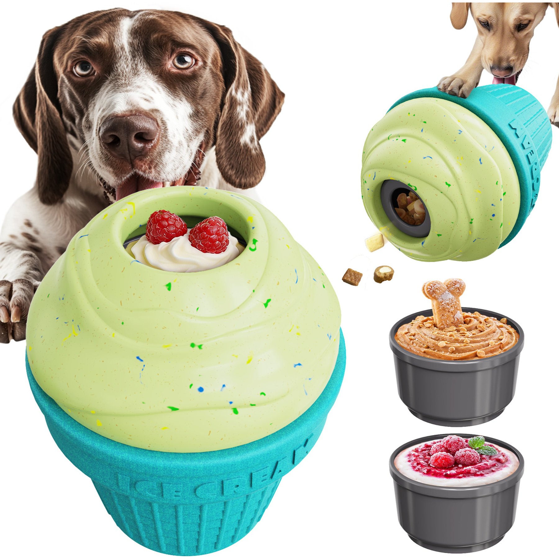 KADTC All IN ONE 3 in 1 Ice Cream Fillable Freeze Enrichment Dog Treat Dispenser Chew Toy, X-Large