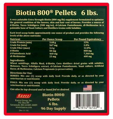 Show full view: Kaeco Biotin 800 Molasses Pellets Horse Hoof Care Supplement, 6-lb tub slide 3 of 7