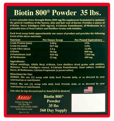 Show full view: Kaeco Biotin 800 Powder Horse Hoof Care Supplement, 35-lb bucket slide 3 of 6