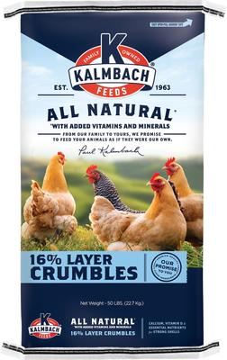 Show full view: Kalmbach Feeds All Natural 16% Protein Layer Crumbles Chicken Feed, 50-lb bag + Happy Hen Treats Mealworm Frenzy Poultry Treats, 30-oz bag slide 2 of 7