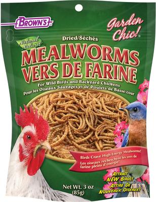 Show full view: Kalmbach Feeds All Natural 17% Protein Hi Omega Layer Crumbles Chicken Feed, 50-lb bag & Brown's Dried Mealworms for Wild Birds & Chickens, 3-oz bag slide 4 of 8