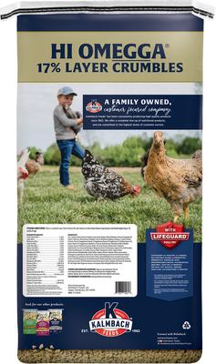 Show full view: Kalmbach Feeds All Natural 17% Protein Hi Omegga Layer Crumbles Chicken Feed, 50-lb bag slide 3 of 11
