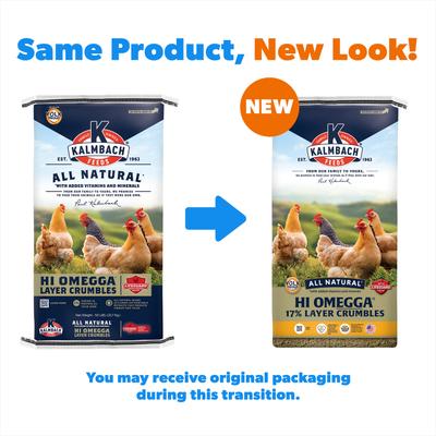 Show full view: Kalmbach Feeds All Natural 17% Protein Hi Omegga Layer Crumbles Chicken Feed, 50-lb bag slide 2 of 11