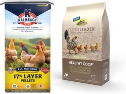 Kalmbach Feeds All Natural 17% Protein Layer Pellets Chicken Feed, 50-lb bag + FlockLeader Healthy Coop Poultry Supplement, 12-lb bag