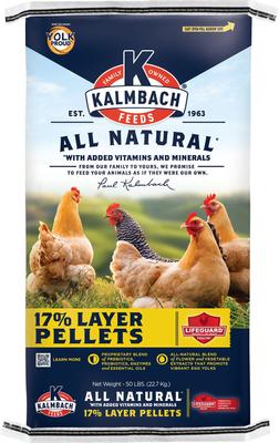 Show full view: Kalmbach Feeds All Natural 17% Protein Layer Pellets Chicken Feed, 50-lb bag + FlockLeader Healthy Coop Poultry Supplement, 12-lb bag slide 2 of 7