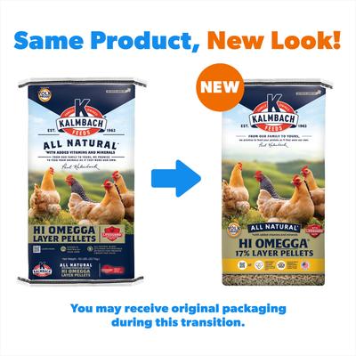 Show full view: Kalmbach Feeds All Natural Hi OmEGGa 17% Protein Layer Pellets Chicken Feed, 50-lb bag slide 2 of 10