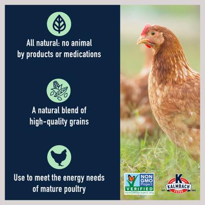 Show full view: Kalmbach Feeds All Natural Non-GMO, Soy Free 5 Grain Premium Scratch Chicken Feed, 50-lb bag, bundle of 2 slide 4 of 8