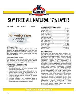 Show full view: Kalmbach Feeds All Natural Soy-Free 17% Protein Layer Crumbles Poultry Feed, 50-lb bag slide 4 of 8