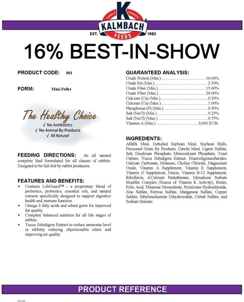 Kalmbach Feeds Best in Show 16% Professional Rabbit Feed, 50-lb bag