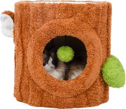 KAMABOKO Indoor Natural Solid Wood 15.9-in Cotton Modern Small Cat Tree with Perch & Hideout, Green