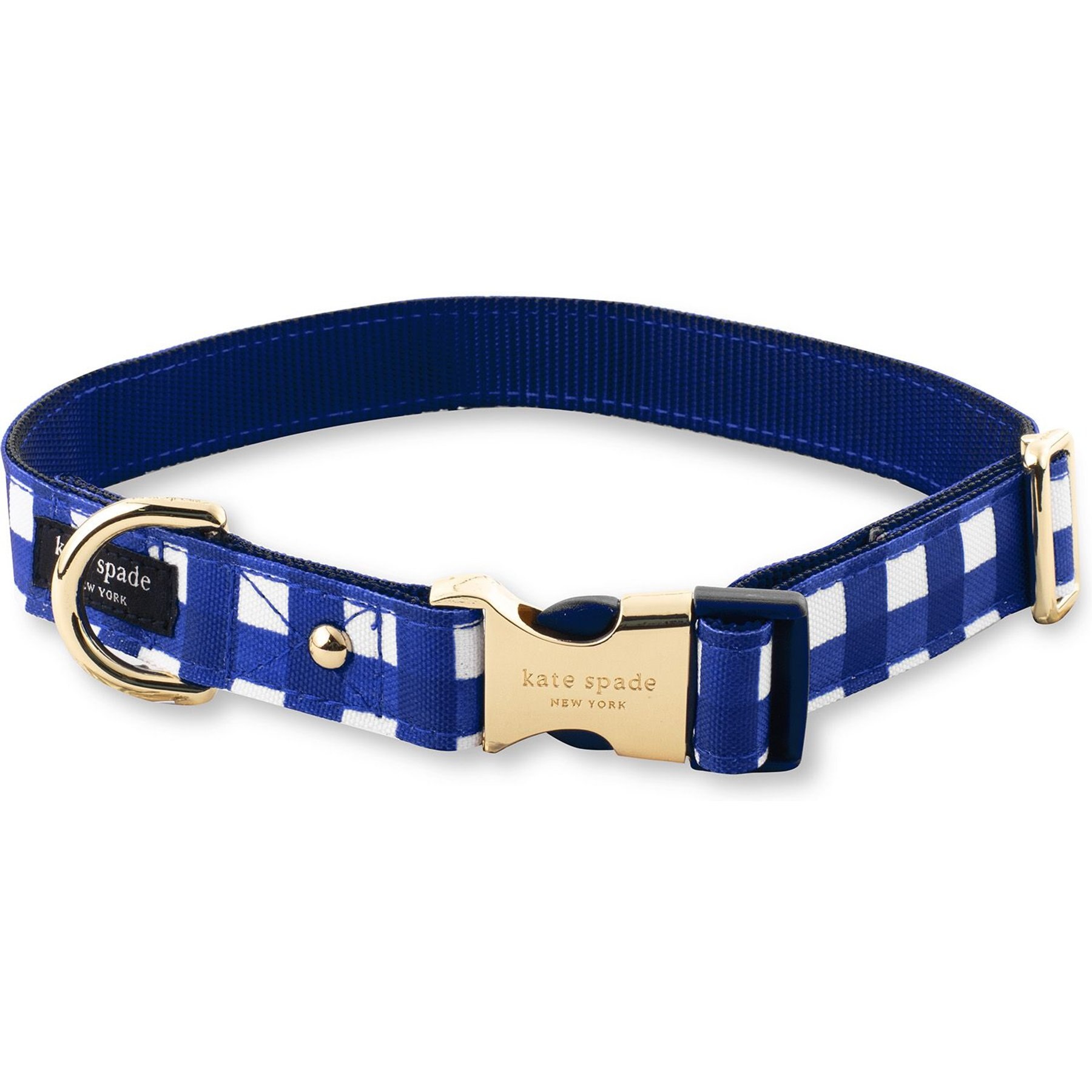 Kate Spade New York Polyester Dog Collar, Navy Gingham, Medium/Large: 15 to 24-in neck, 1-in wide