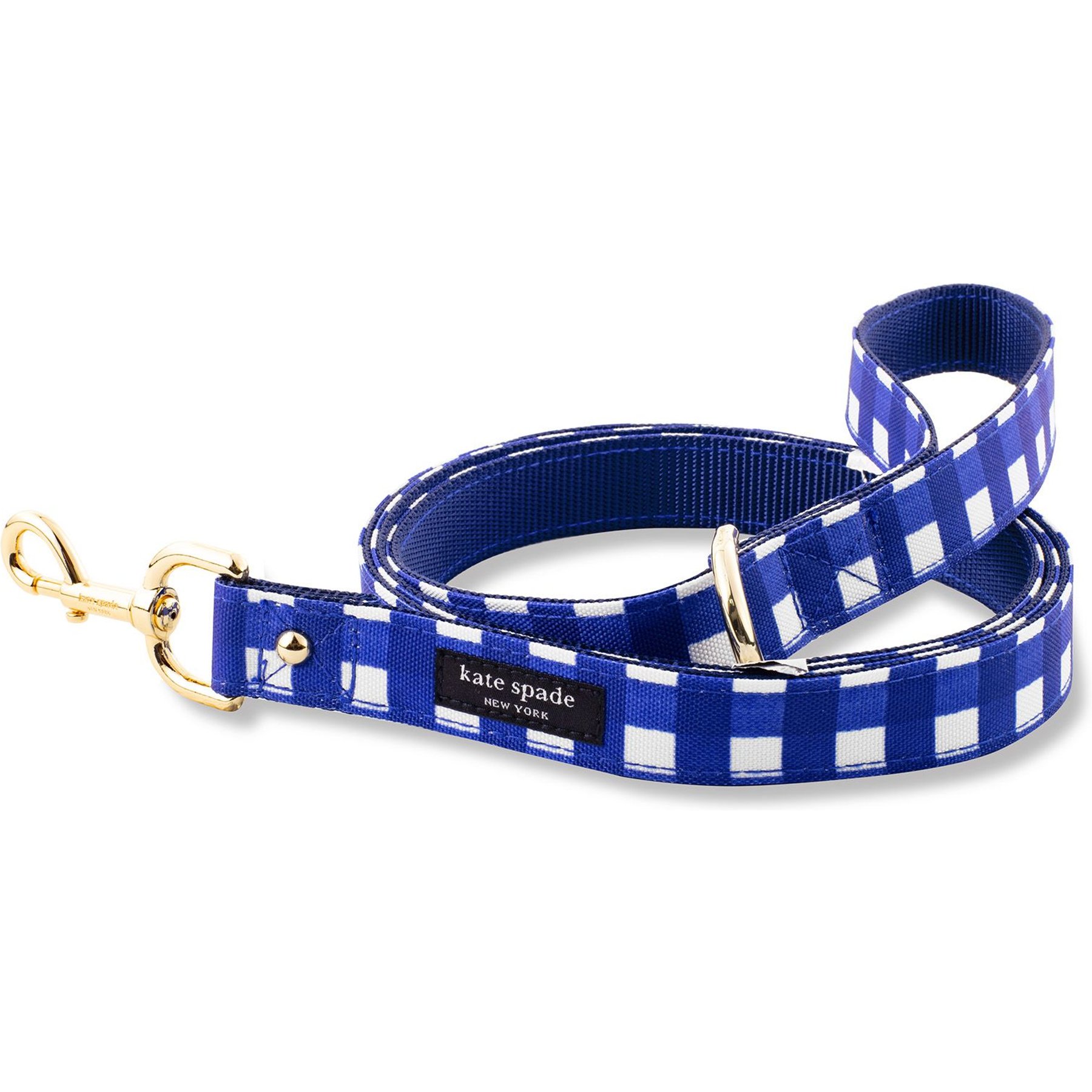 Kate Spade New York Polyester Dog Leash, Navy Gingham, Medium/Large: 6-ft long, 1-in wide